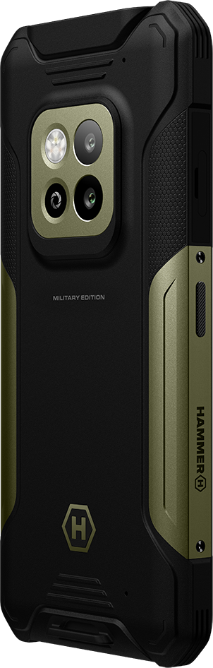 Fekete-zöld telefon több kamerával. Military Edition. Hammer logó.