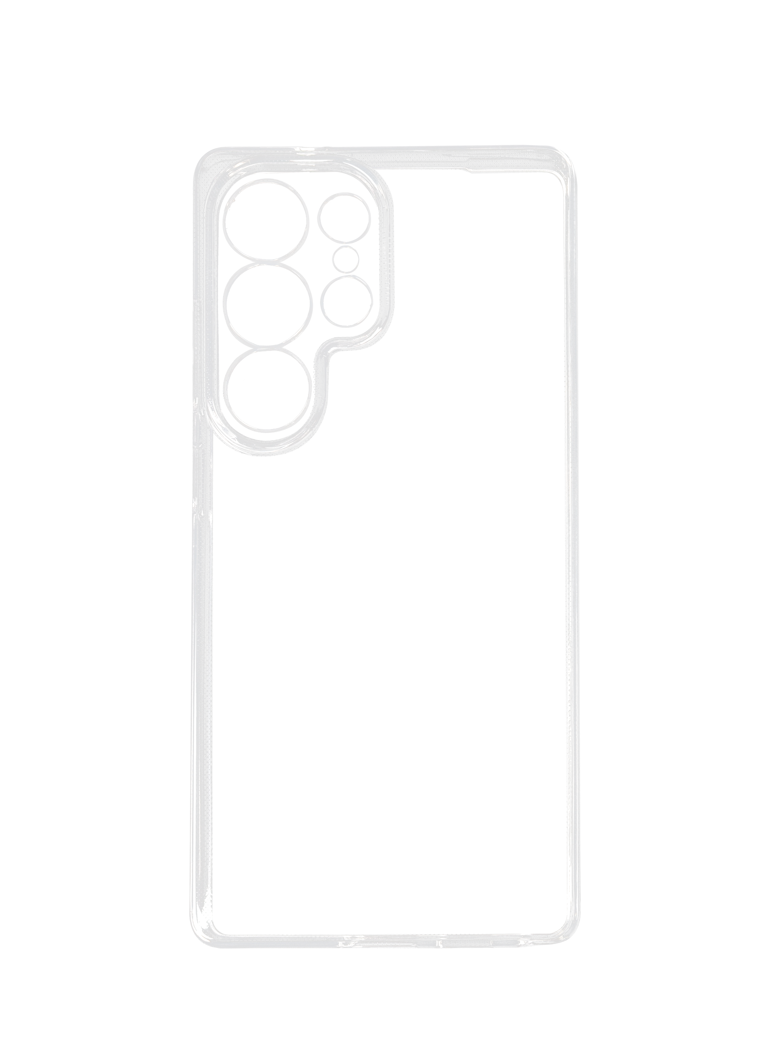 Funda transparente para teléfono. Recortes de cámara. Fondo negro.
