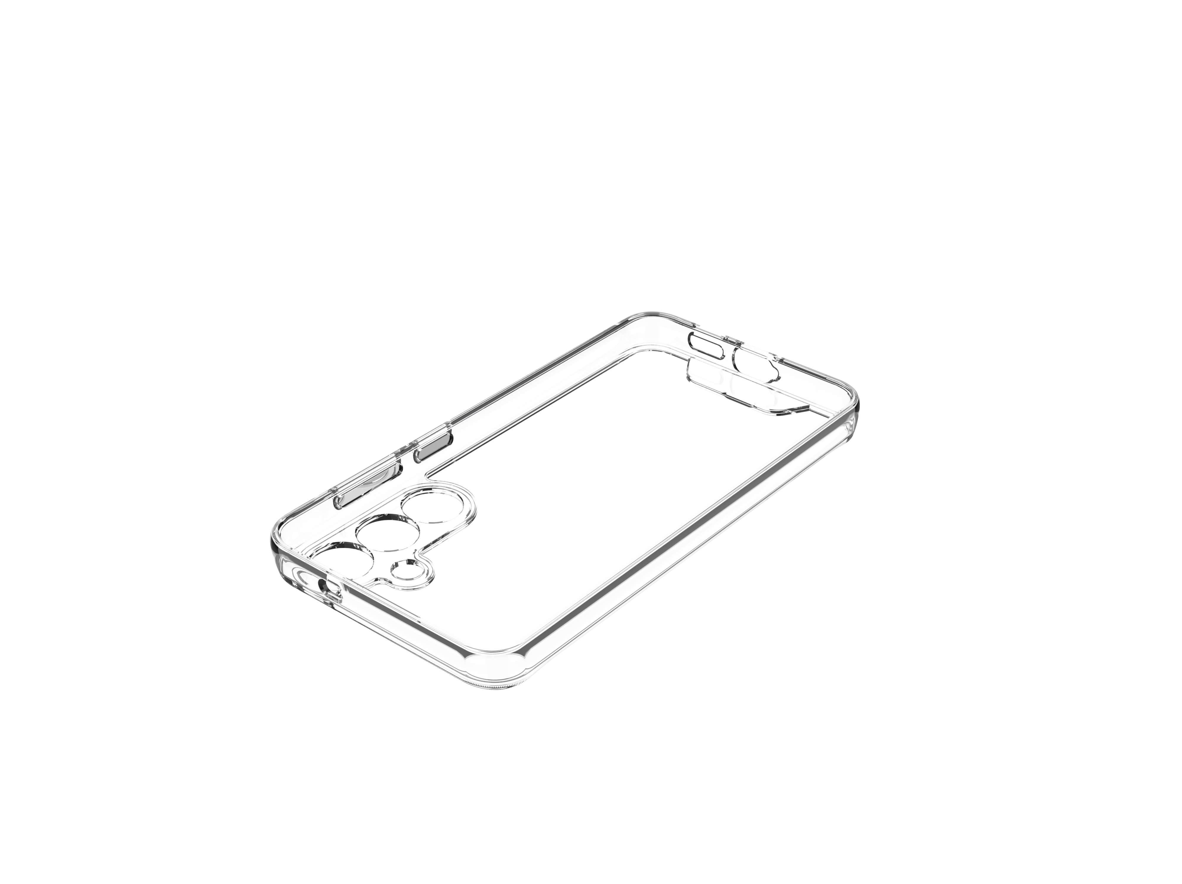 Una funda transparente para teléfono con un imán circular.
