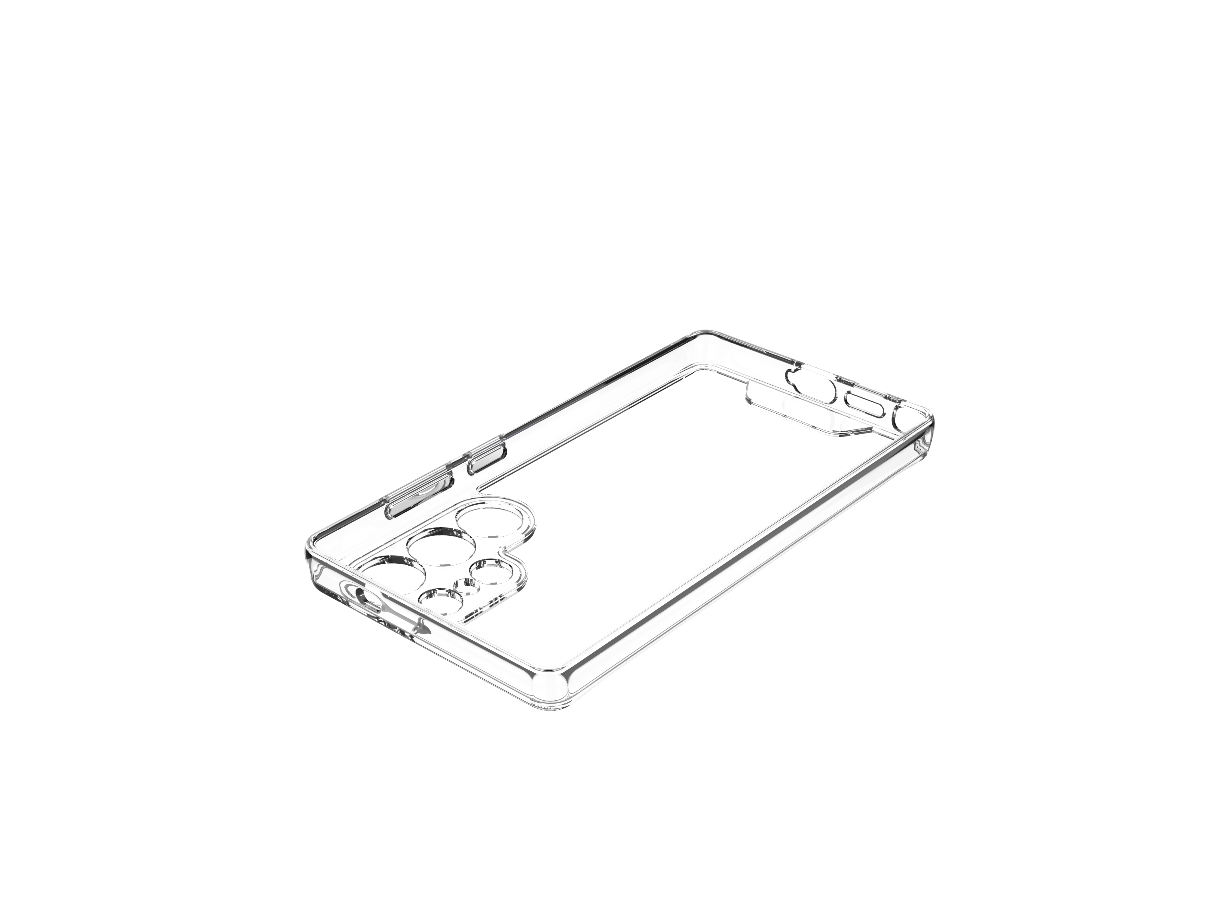 Una funda transparente para teléfono con un imán circular.