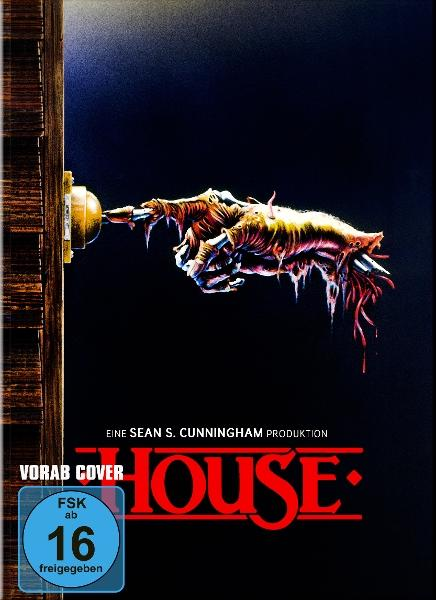 Filmcover: Eine Hand greift nach einem Türknauf mit einem gruseligen Effekt. Text: House.