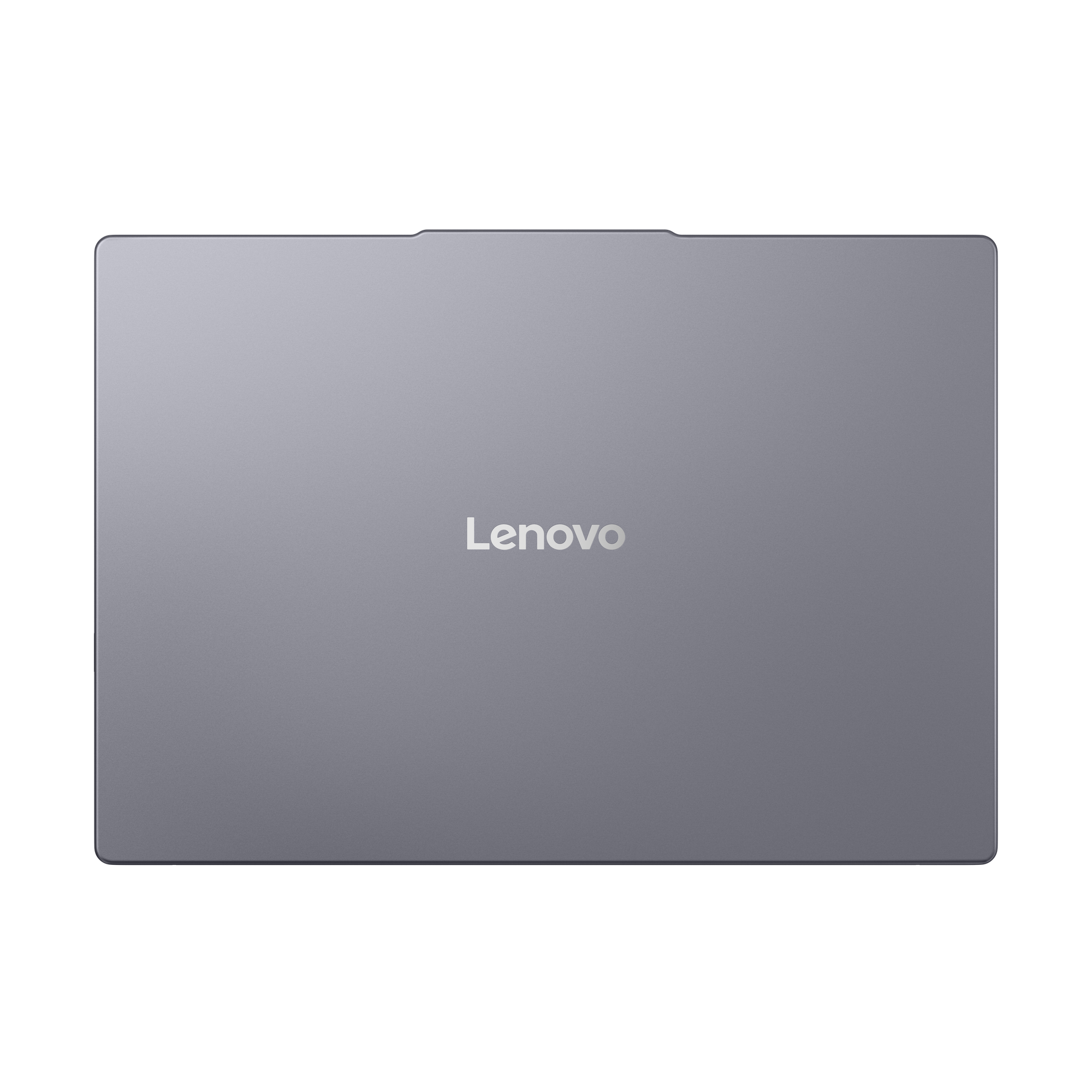 Geschlossener, silberner Lenovo-Laptop vor schwarzem Hintergrund, mit Lenovo-Logo mittig.