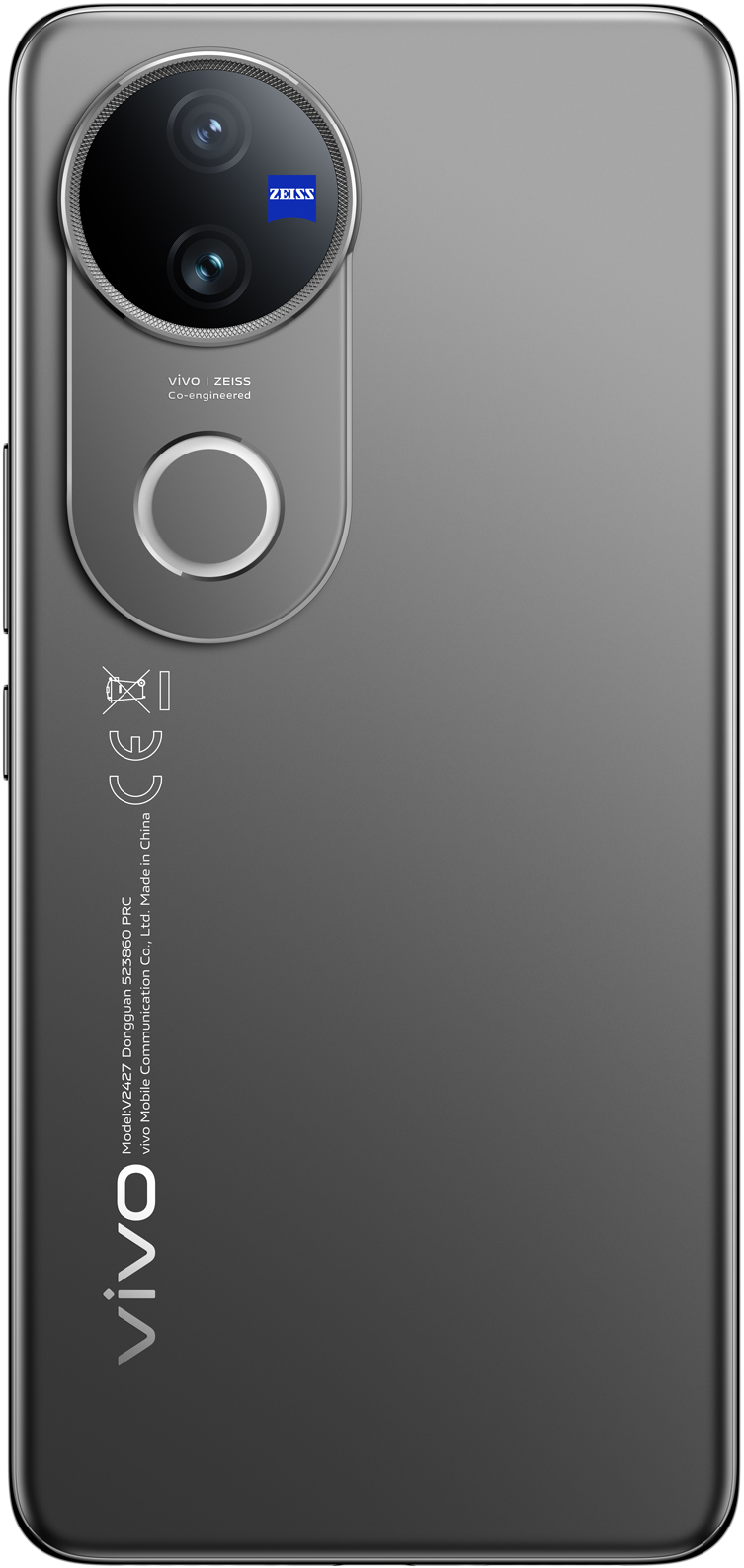 Egy sötétszürke telefon hátulja, nagy kamera modullal és ZEISS logóval.