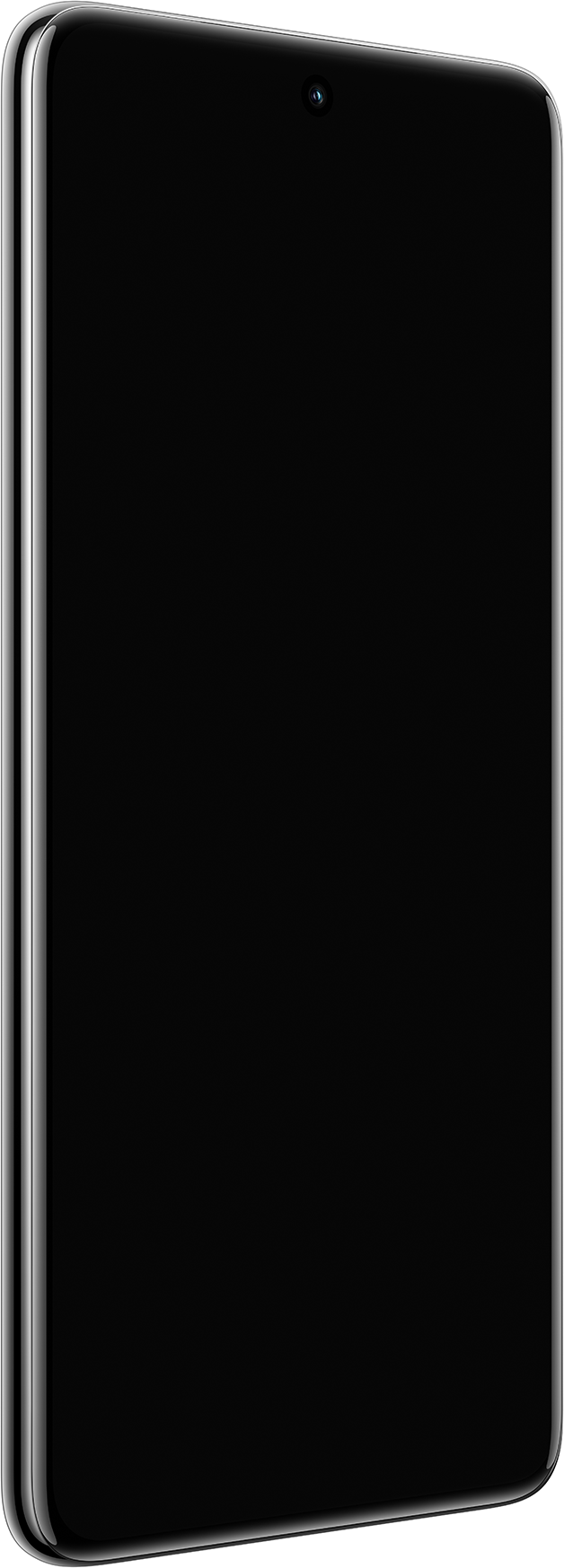 Fekete telefon nagy, üres képernyővel.