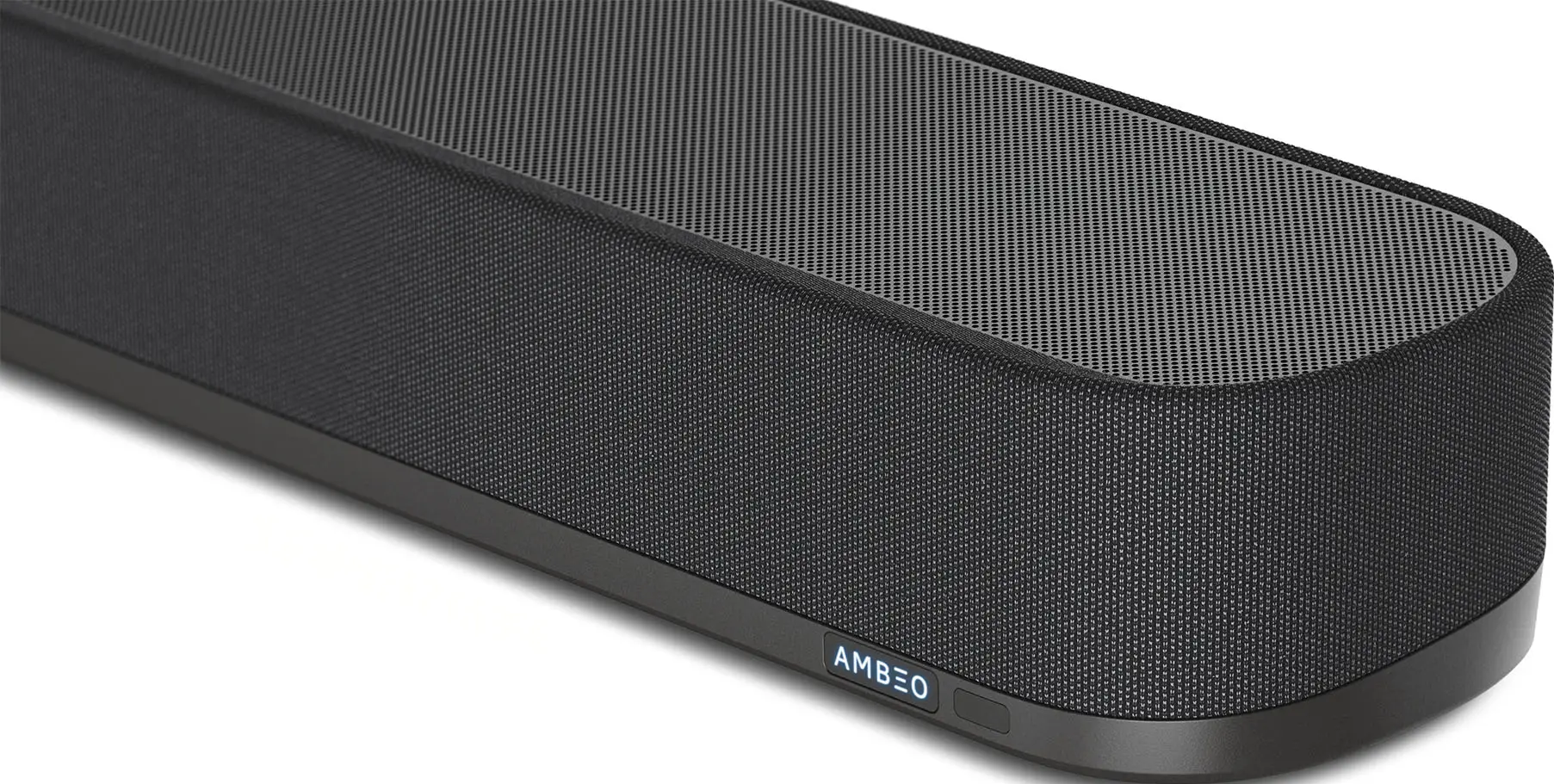 Eine schwarze Soundbar mit dem Wort AMBEO auf der Vorderseite.