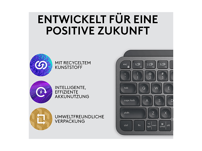 LOGITECH MX Keys Mini Kabellose Tastatur ohne Ziffernblock TKL, Tastenbeleuchtung, DEU (Qwertz), Grafit — Foto 4 von 5