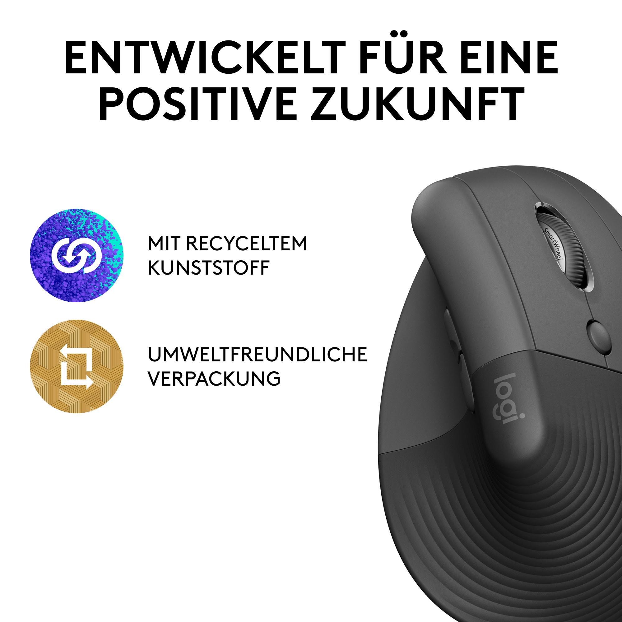 Eine graue Maus mit Text. Der Hintergrund ist weiß.