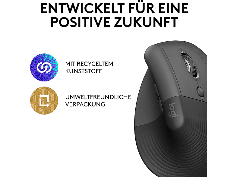 LOGITECH Lift Ergonomische kabellose Maus, Bluetooth, Grafit — Foto 4 von 5