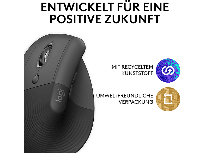 LOGITECH Lift Left Ergonomische kabellose linkshänder Maus, Bluetooth, Grafit — Foto 4 von 5