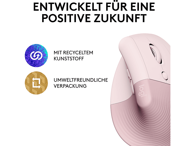 Logitech Lift Vertical Ergonomic Mouse Ergonomische Maus Bluetooth®, Funk Optisch Rose 6 Tasten 400 — Foto 5 von 6