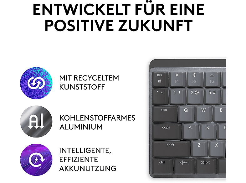 LOGITECH MX Mechanical Kabellose hintergrundbeleuchtete Tastatur, (Tactile), DEU (Qwertz), Grafit; kabellose Gaming Tastatur — Foto 4 von 5