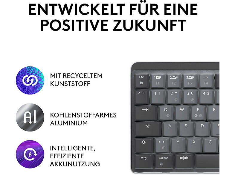 LOGITECH MX Mechanical Mini Kabellose Tastatur ohne Ziffernblock TKL, (Tactile), DEU (Qwertz), Grafit; kabellose Gaming Tastatur — Foto 4 von 5