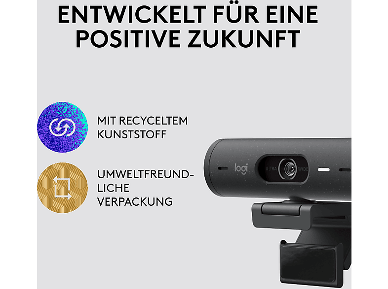 LOGITECH Brio 500 Full-HD-Webcam mit 1080p und Belichtungskorrektur, Auto-Framing und Show Mode, USB, Grafit — Foto 3 von 5