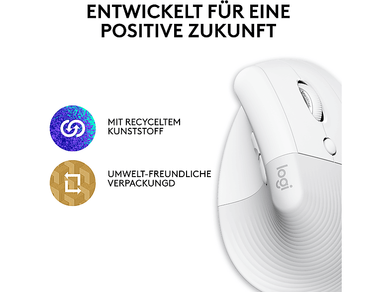 LOGITECH Lift for Mac Vertikale ergonomische kabellose Maus, Bluetooth, Weiß — Foto 4 von 5