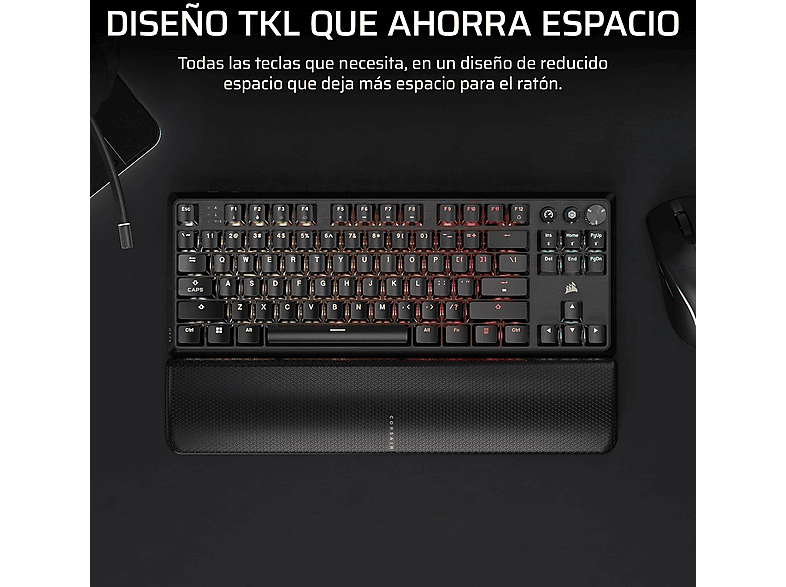 Teclado gaming - Corsair K70 CORE TKL, Inalámbrico, Bluetooth, Iluminación RGB, Negro