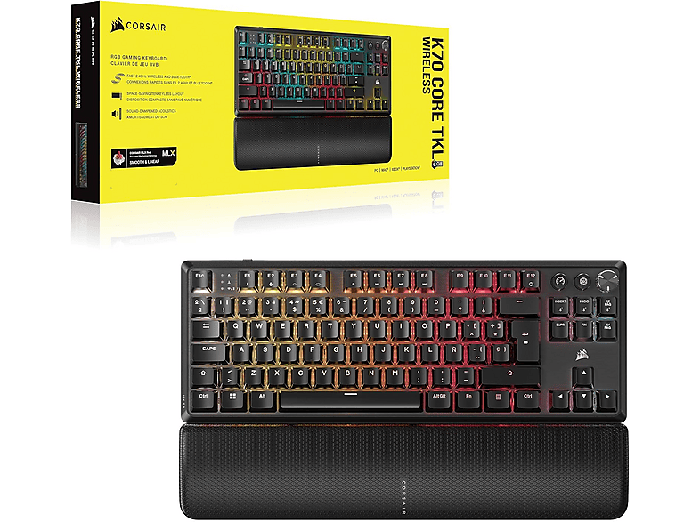 Teclado gaming - Corsair K70 CORE TKL, Inalámbrico, Bluetooth, Iluminación RGB, Negro – imagen 2