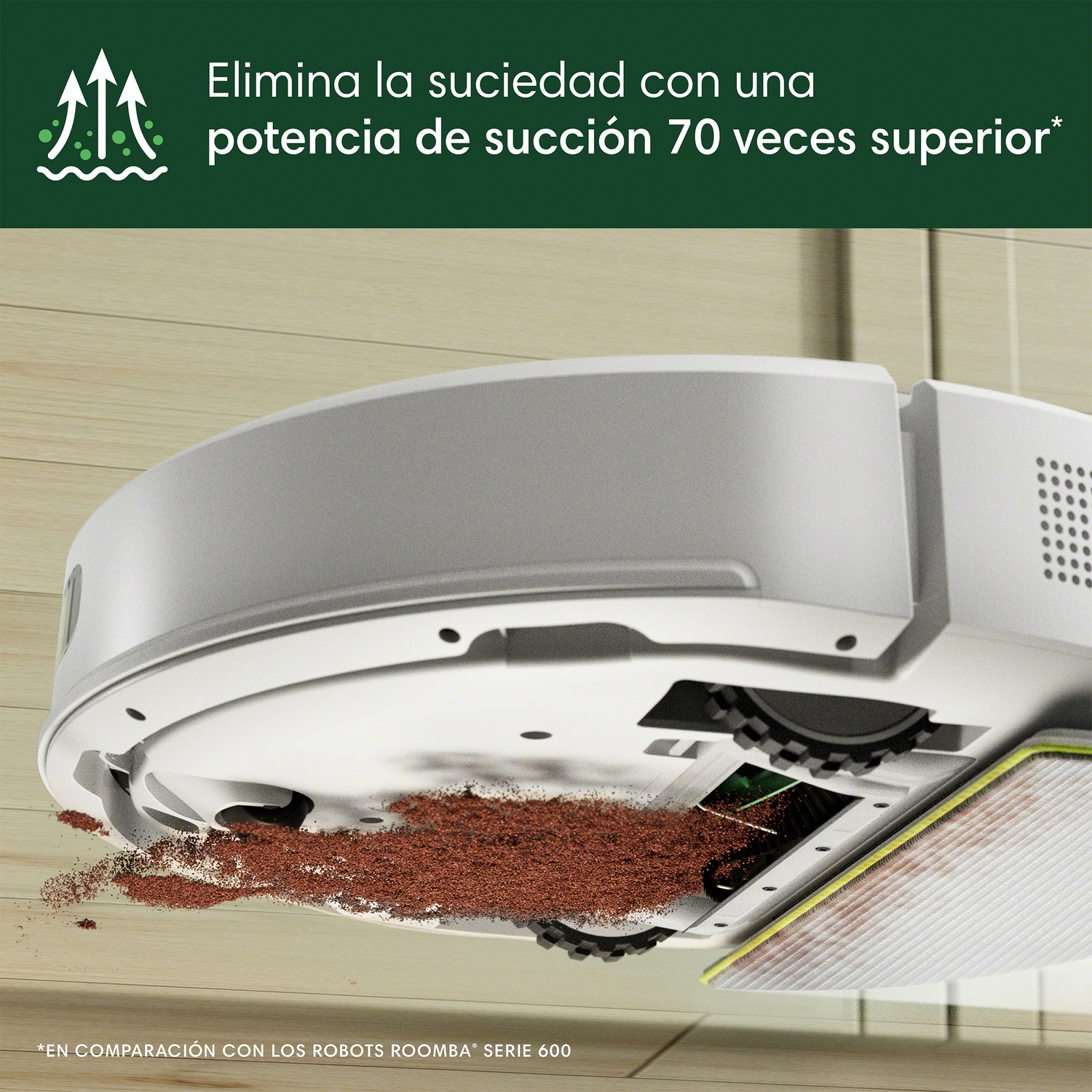 Una aspiradora robot quita la suciedad del suelo.