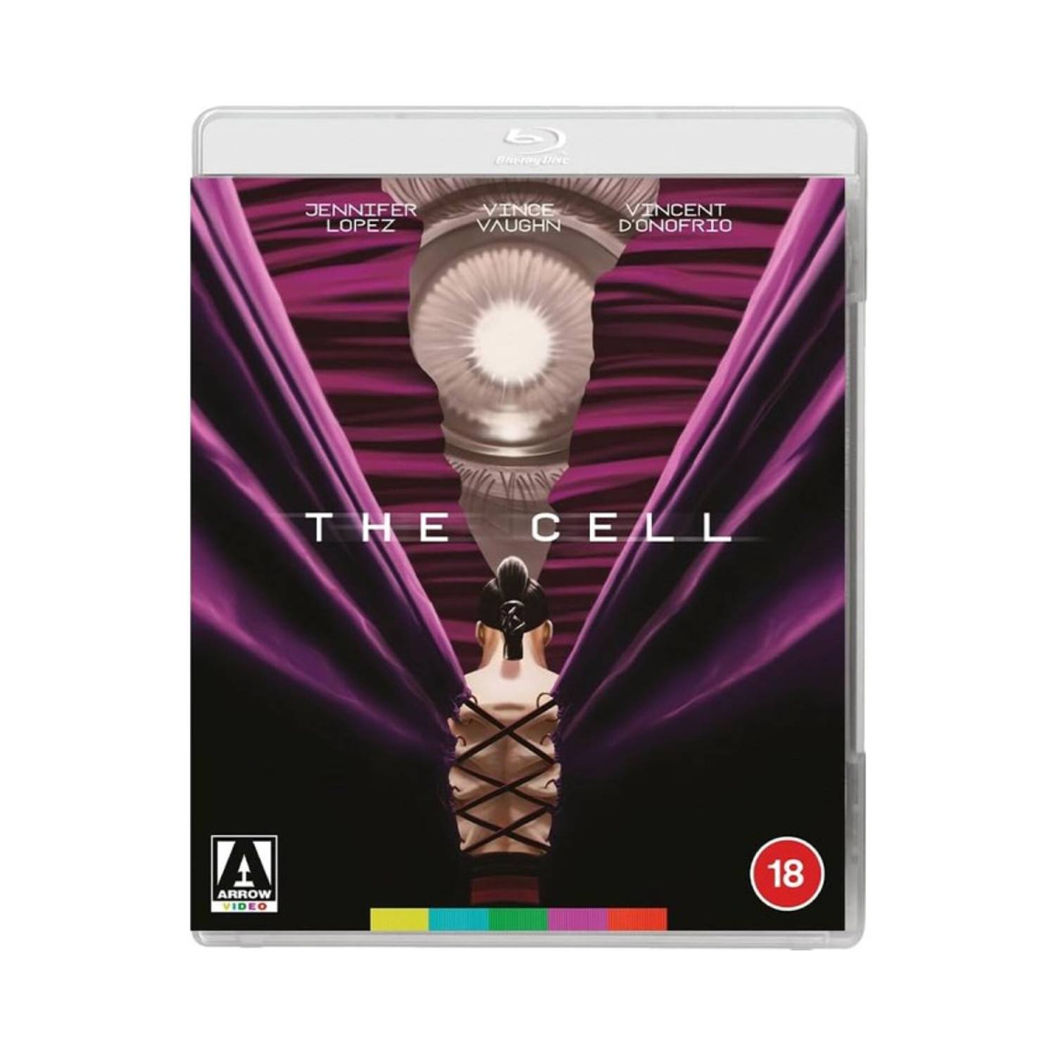 DVD case for the movie "The Cell". Jennifer Lopez, Vince Vaughn, and Vincent D'Onofrio are listed.