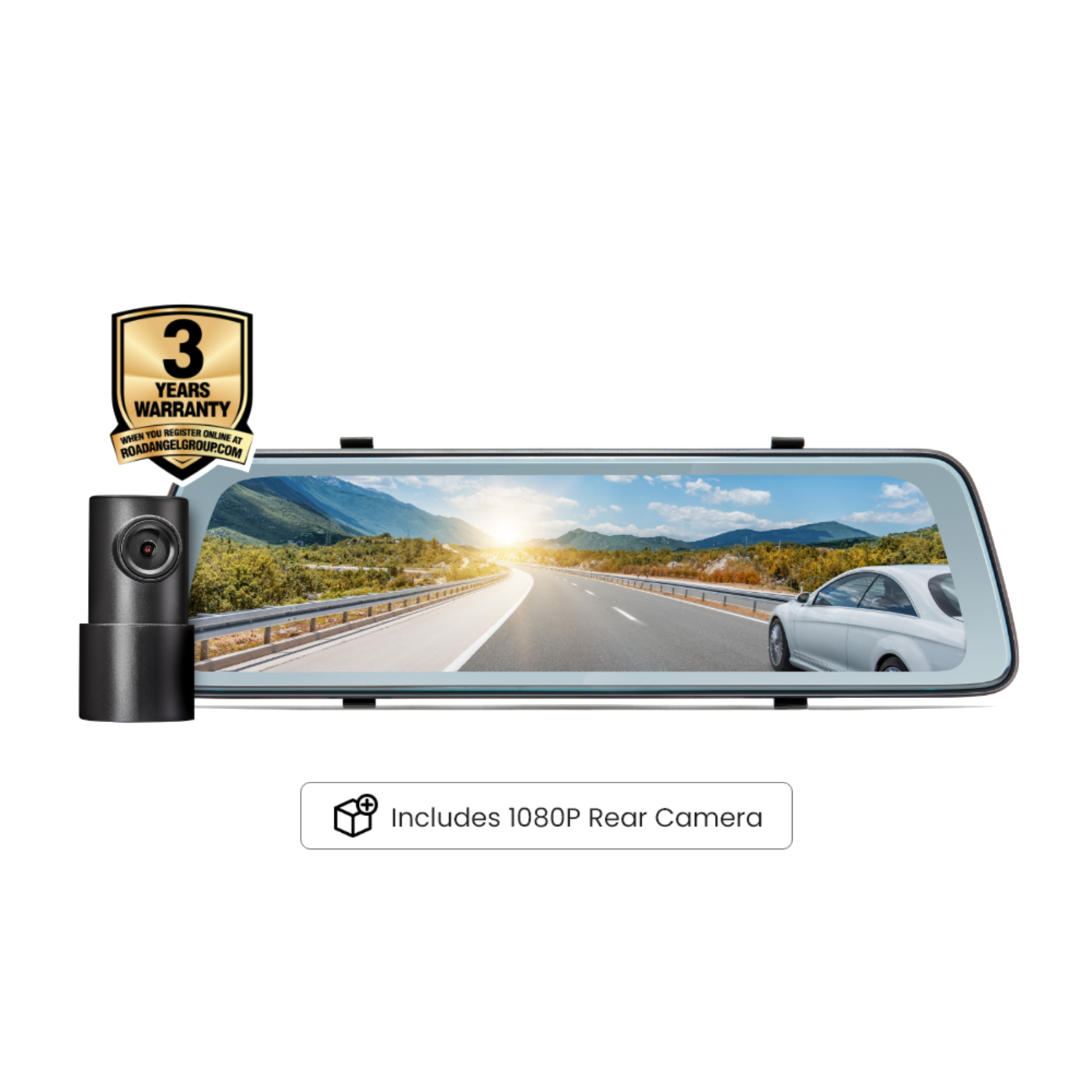 Een achteruitkijkspiegel met een ingebouwde dashcam en een 1080P achtercamera.