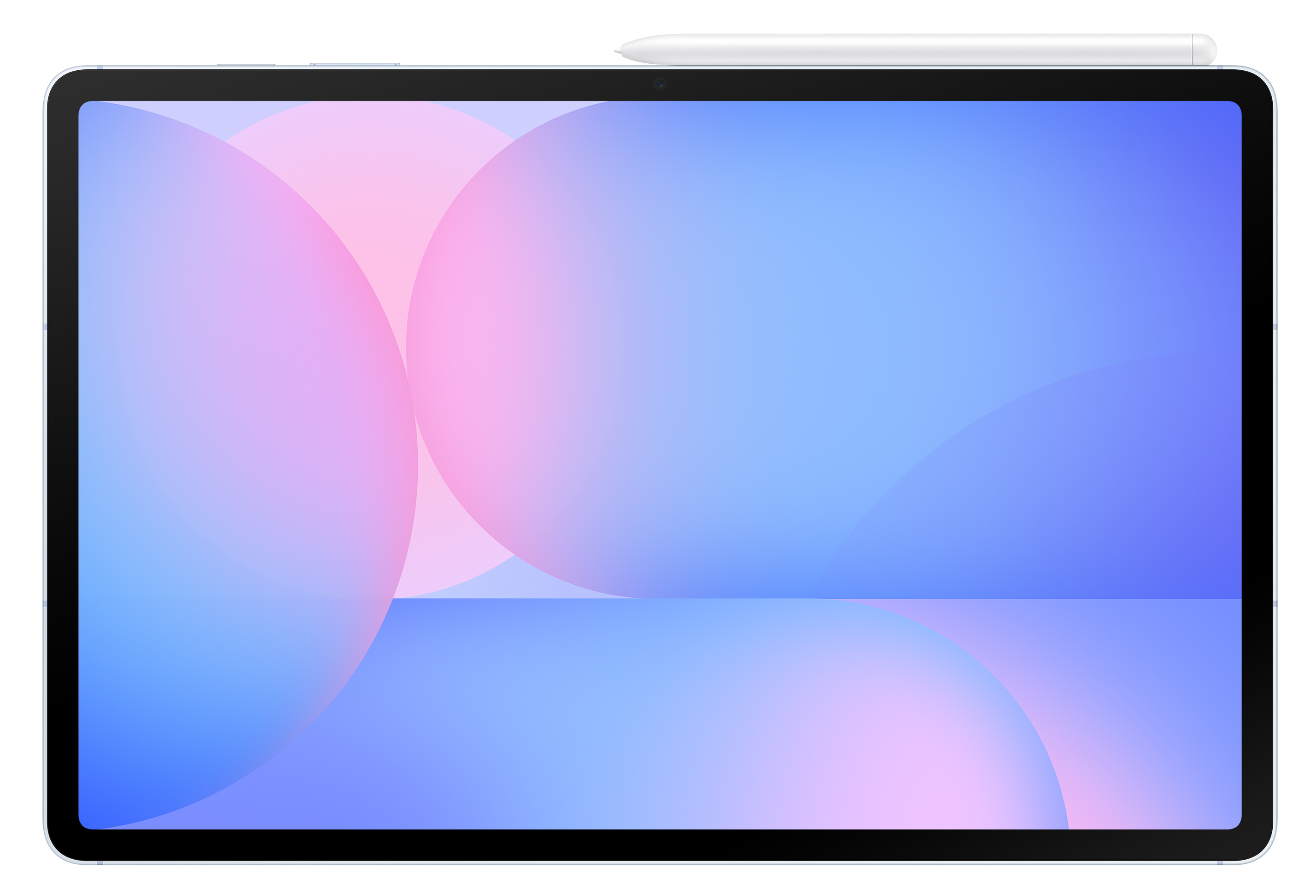 Tablet z ekranem pokazującym niebiesko-różowy wzór.