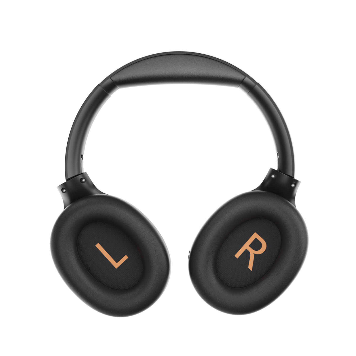 Casque circum-auriculaire, noir et doré, avec marquages L et R.