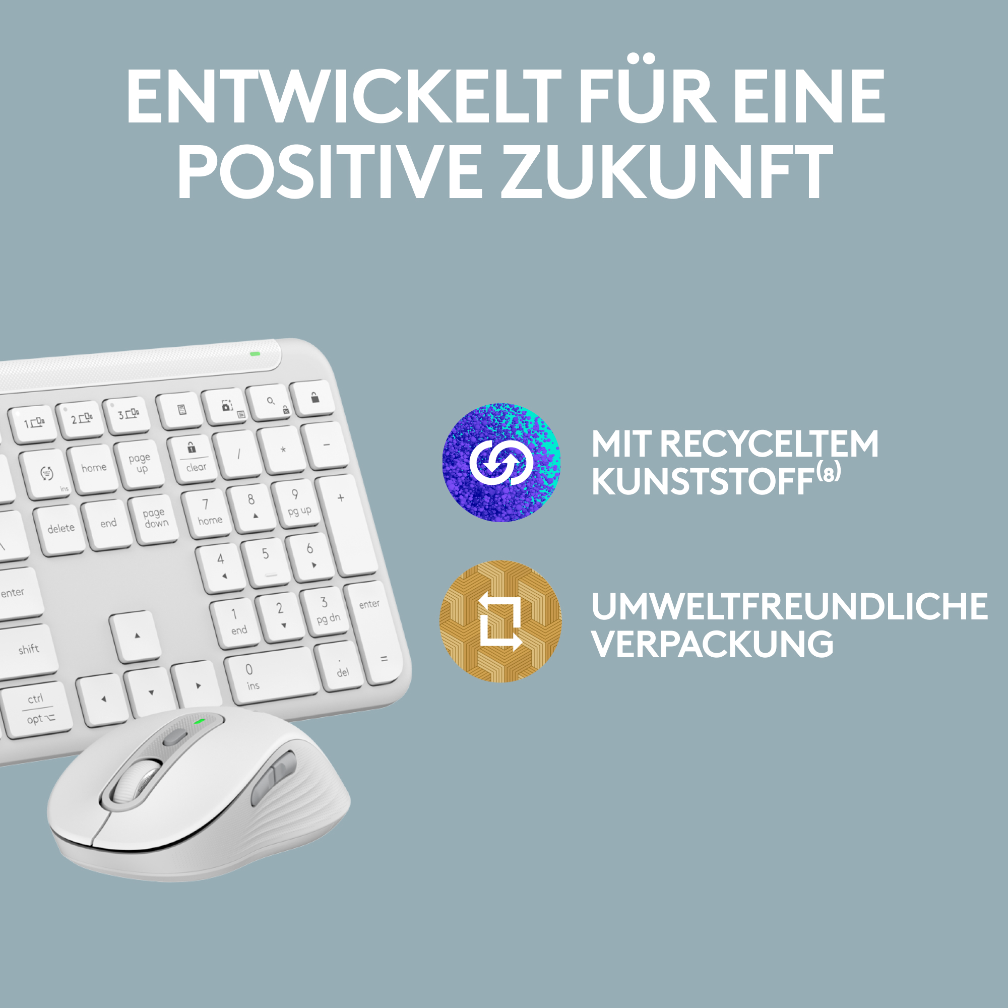 Ein Tastatur- und Maus-Set mit Fokus auf Nachhaltigkeit.
