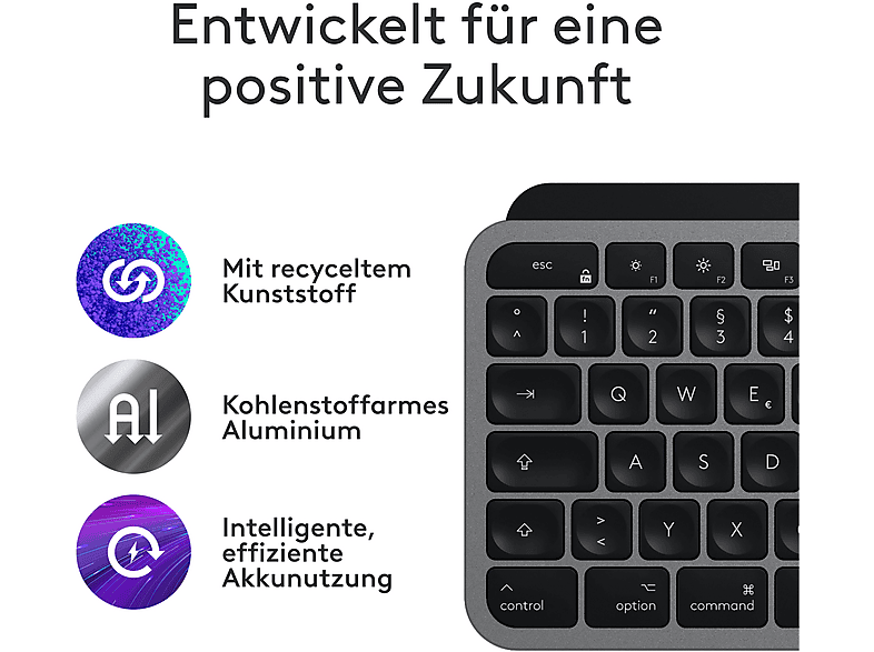 LOGITECH LOGITECH MX Keys S für Mac, Kabellose Tastatur, DEU (Qwertz), Space Grey — Foto 3 von 4
