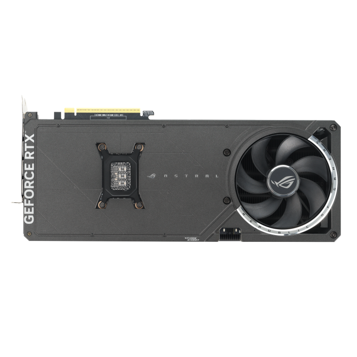 Eine schwarze Grafikkarte mit großem Lüfter, links steht das Wort 'GEFORCE RTX'.