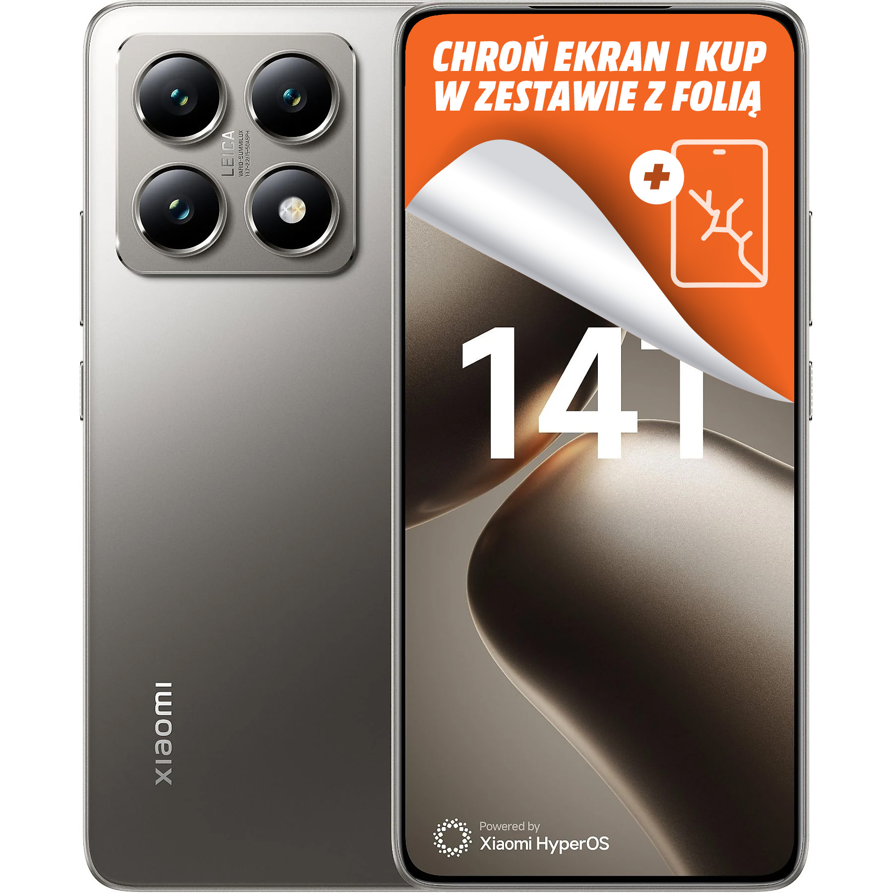 Smartfon z wieloma aparatami i ochraniaczem ekranu.