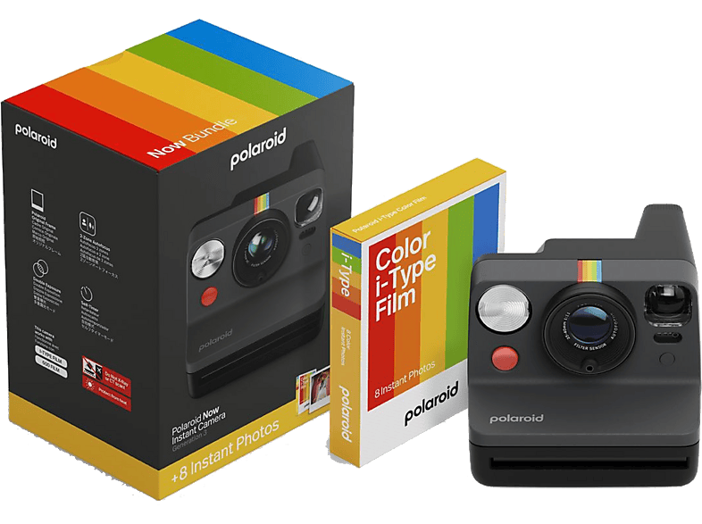Polaroid Now Generation 3 + Paquete de película Color i-Type, Flash preciso, Negro