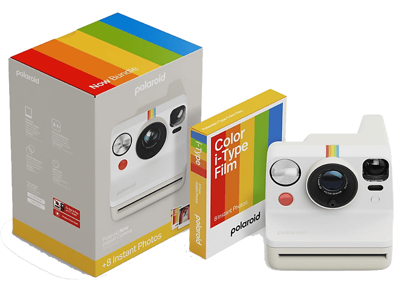 Polaroid Now Generation 3 + Paquete de película Color i-Type, Flash preciso, Guijarro blanco