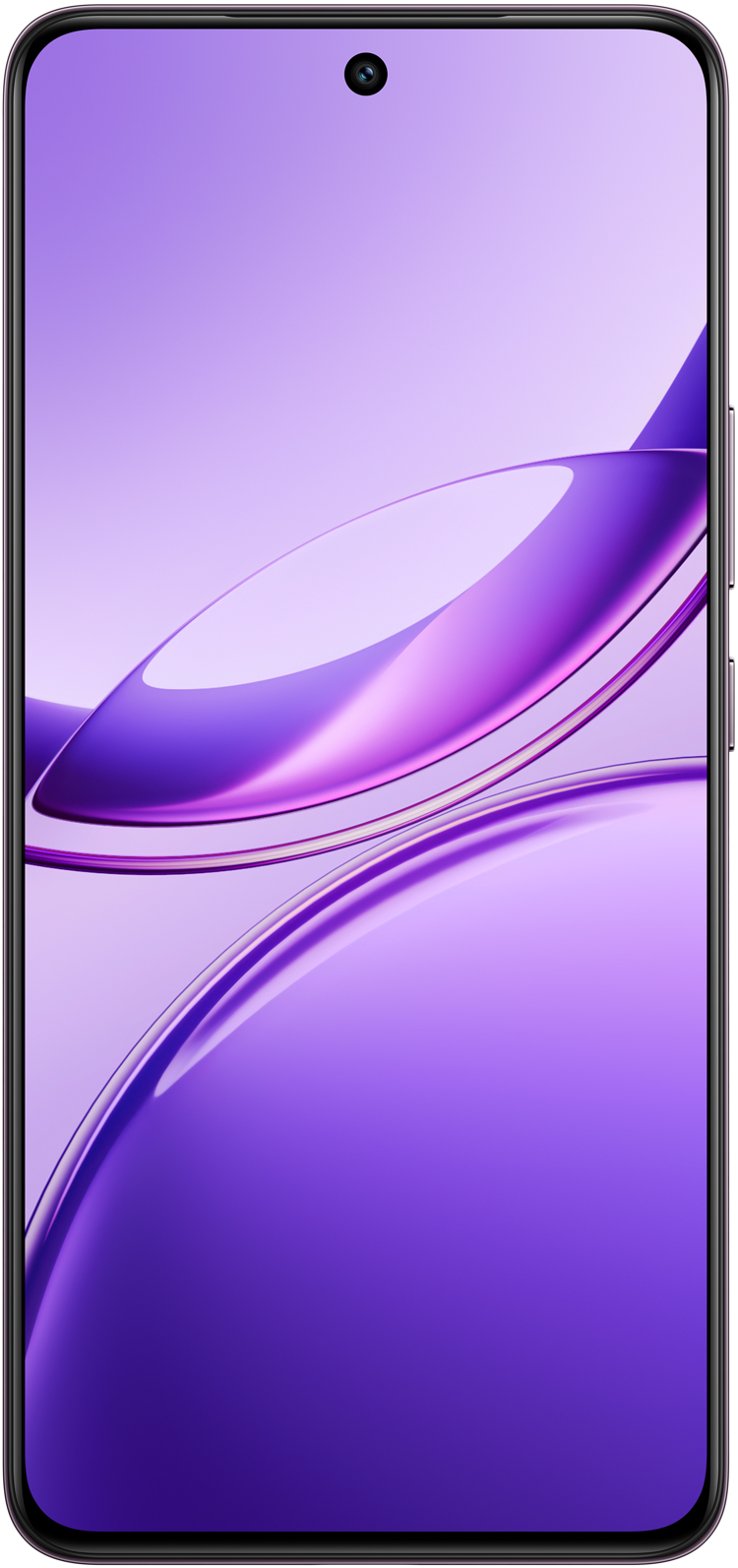 Egy telefon lila képernyővel és egy kamerával középen.