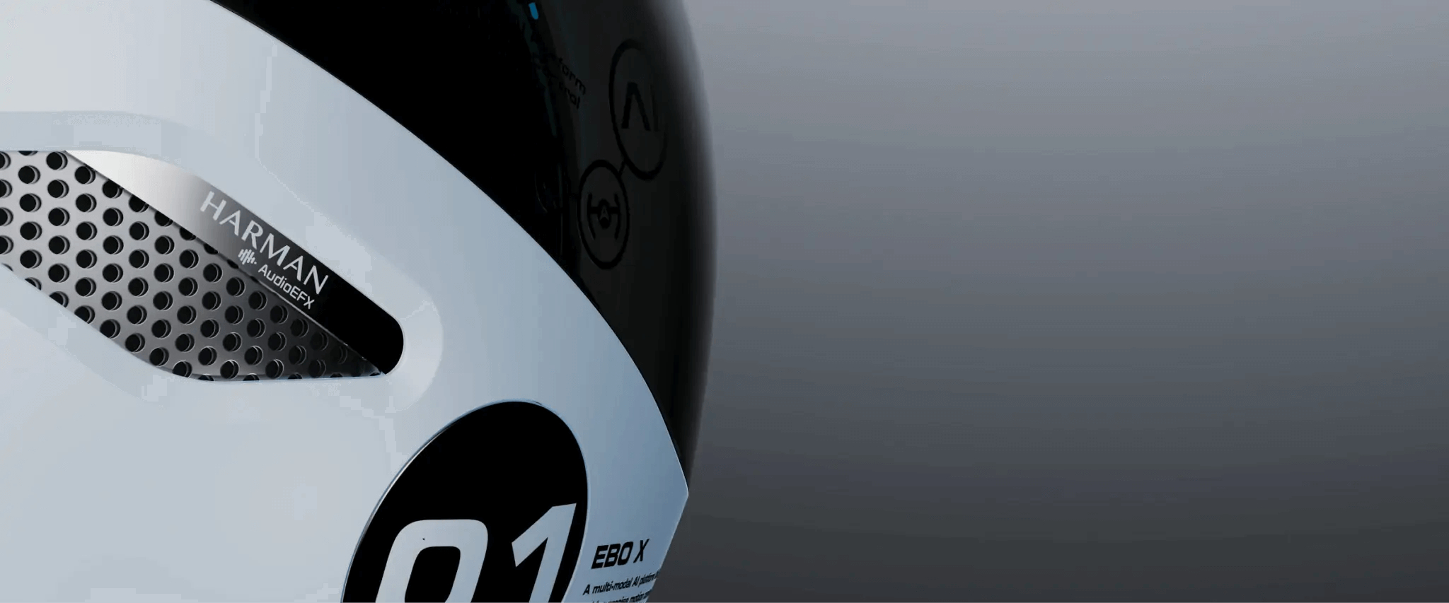 Słuchawki, zbliżenie, z nazwą marki i szczegółami projektu.