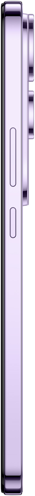 Hosszú, vékony, lila telefon. Az oldalsó profil látható gombokkal.