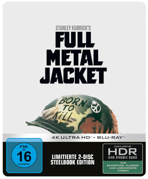 Das Box-Art von Full Metal Jacket. Ein Helm ist im Vordergrund. Der Titel steht oben.