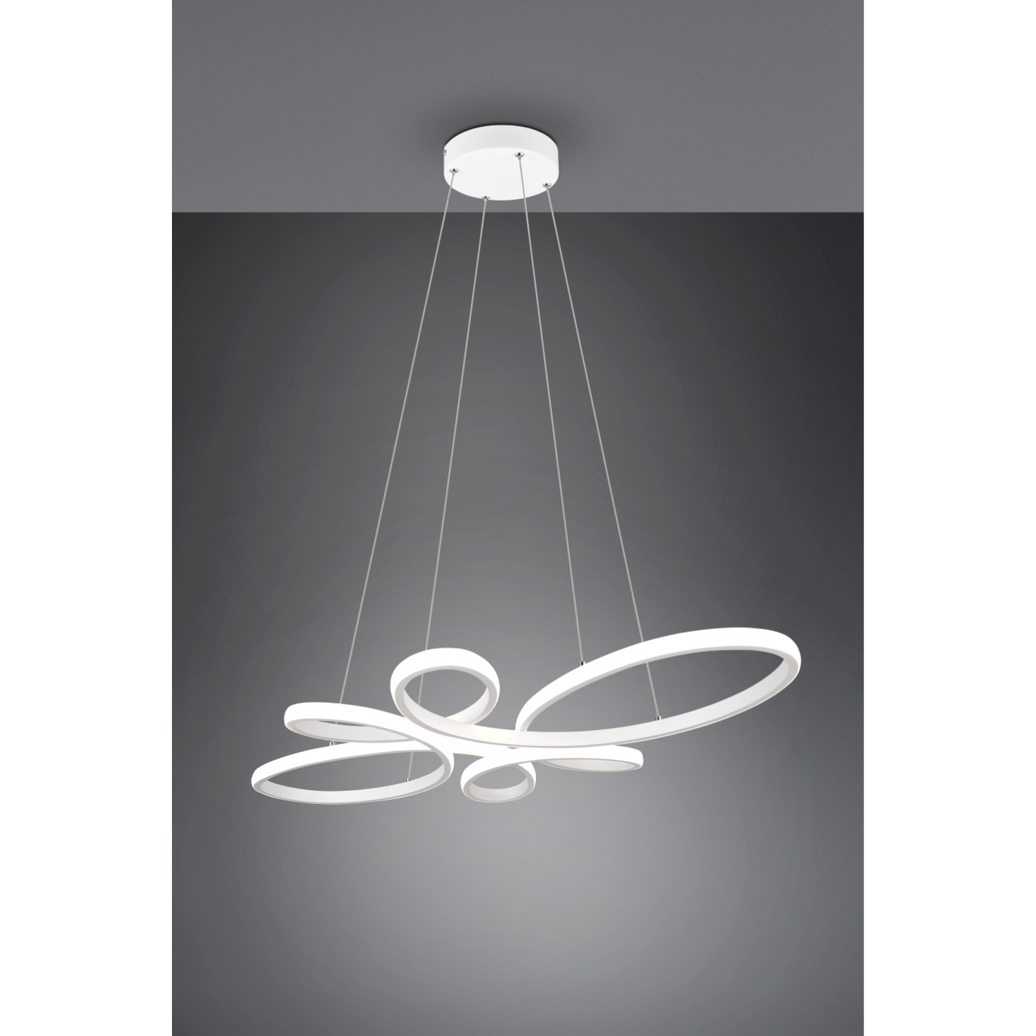 Lampada a sospensione con design bianco ad anello.