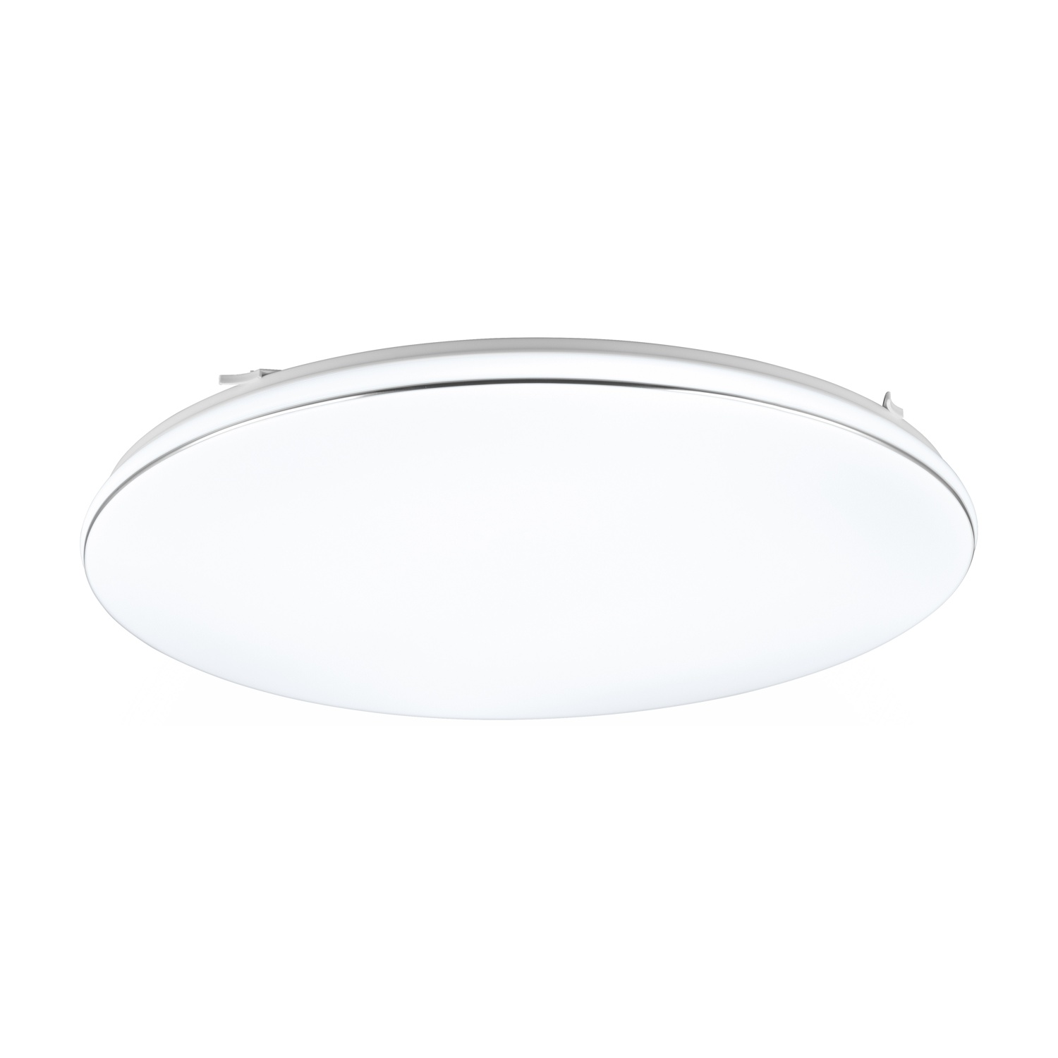Lampada da soffitto rotonda bianca. La luce è accesa.