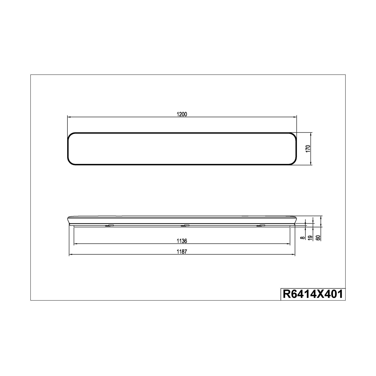 Disegno tecnico di una barra rettangolare con dimensioni.