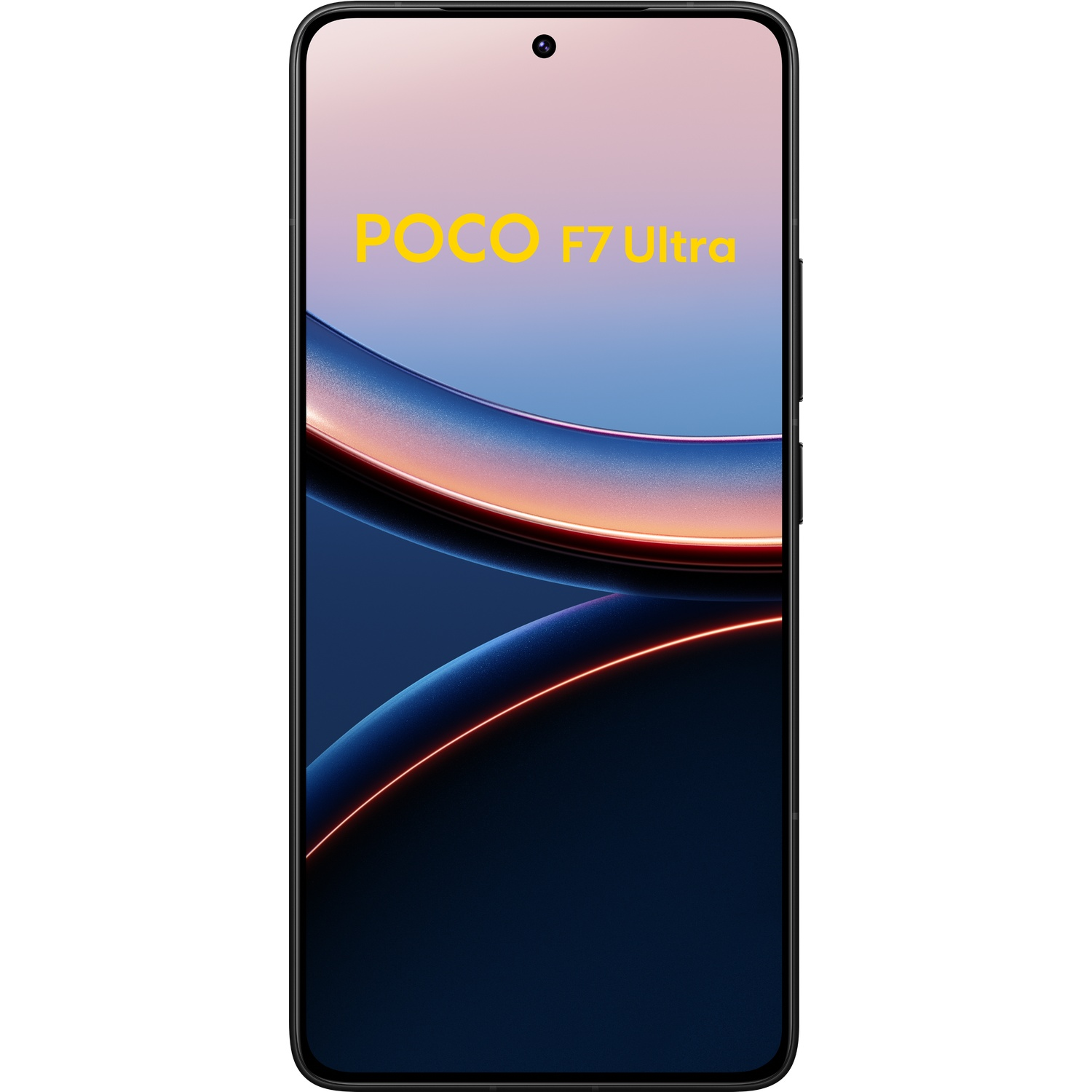 POCO F7 Ultra phone screen with blue and yellow abstract design and the phone name.