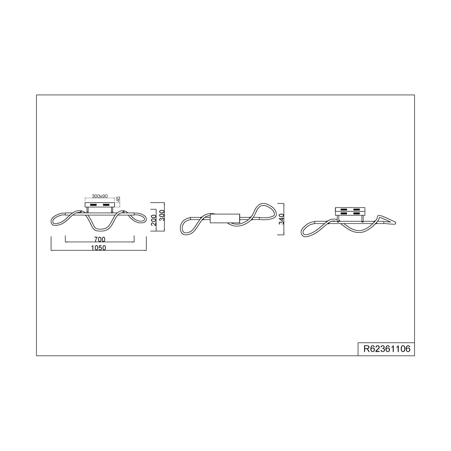 Disegno tecnico che mostra una superficie rettangolare con varie misure e linee.