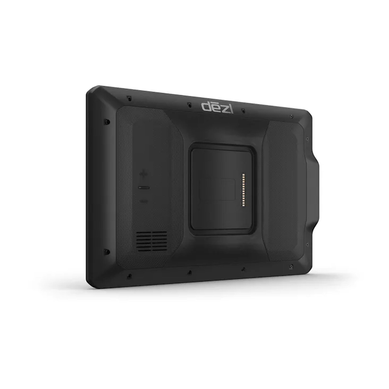 Black dezl GPS device, showing the back side.
