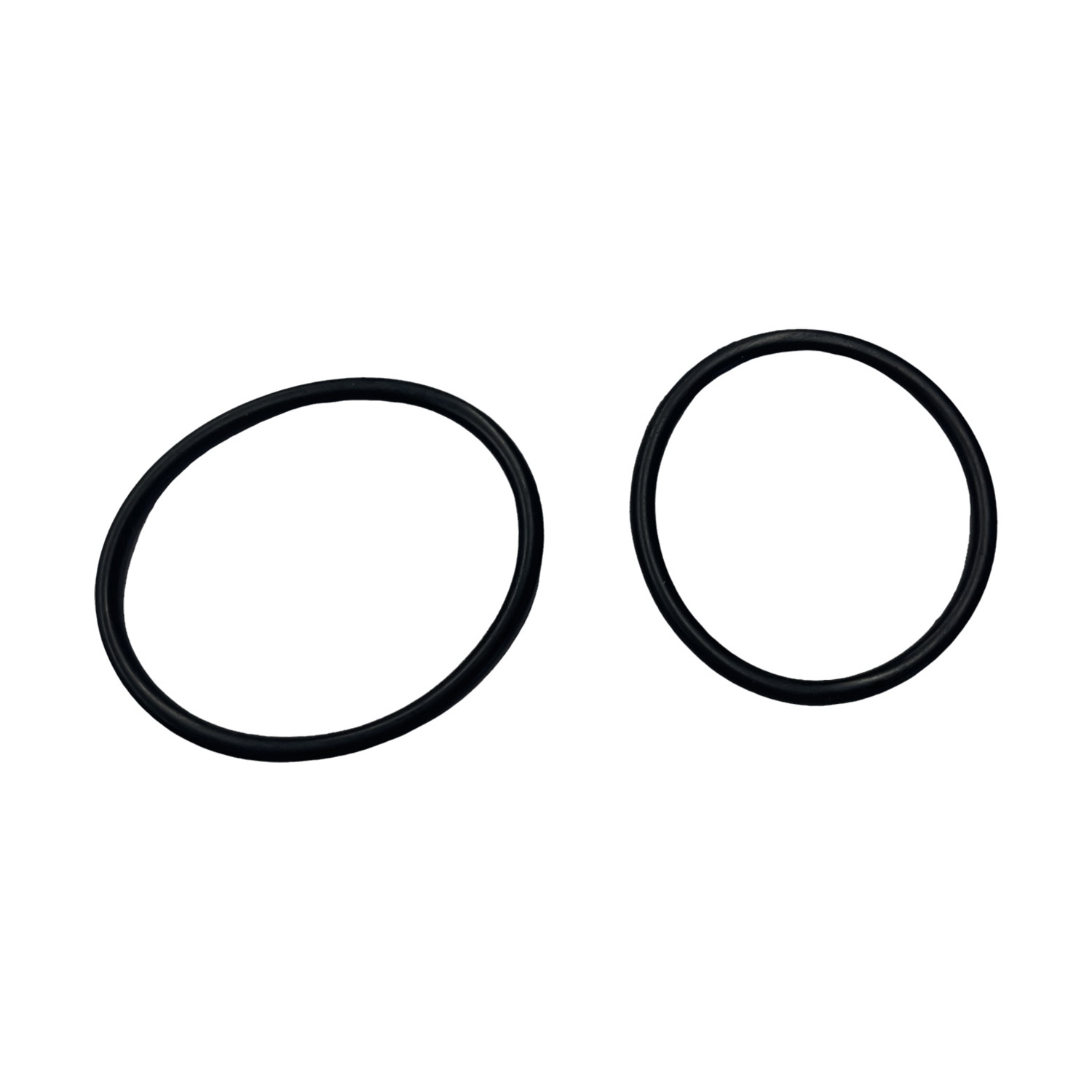 Due guarnizioni O-ring in gomma nera su sfondo bianco.