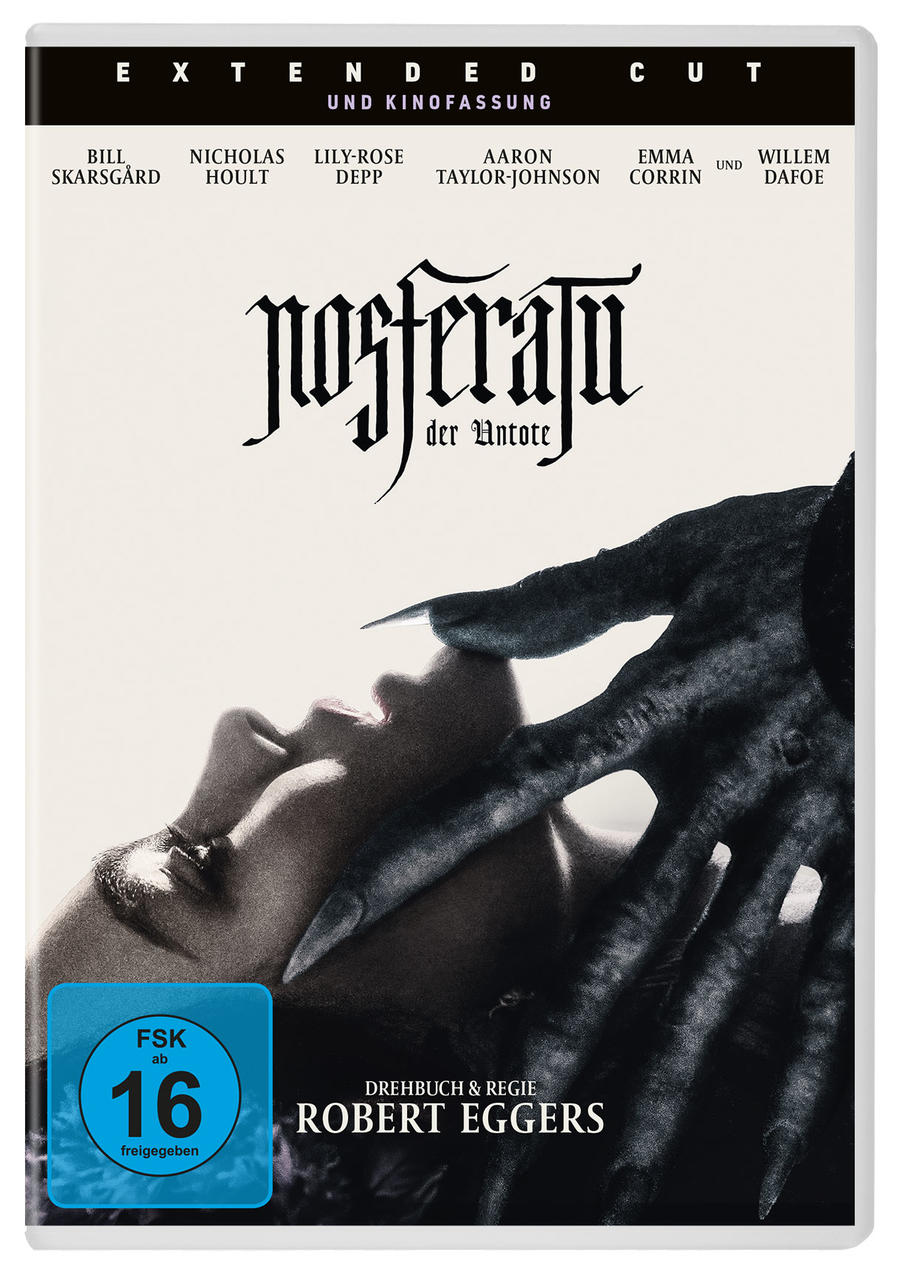 DVD-Cover für Nosferatu, einen Horrorfilm, zeigt eine Vampirhand und ein Gesicht.