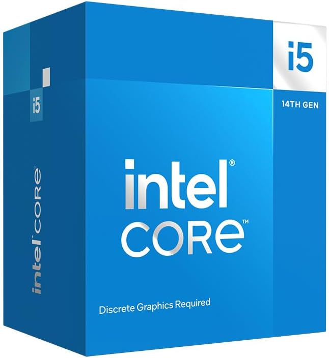 Caja azul Intel Core i5, logo i5 blanco y texto 14.ª gen.