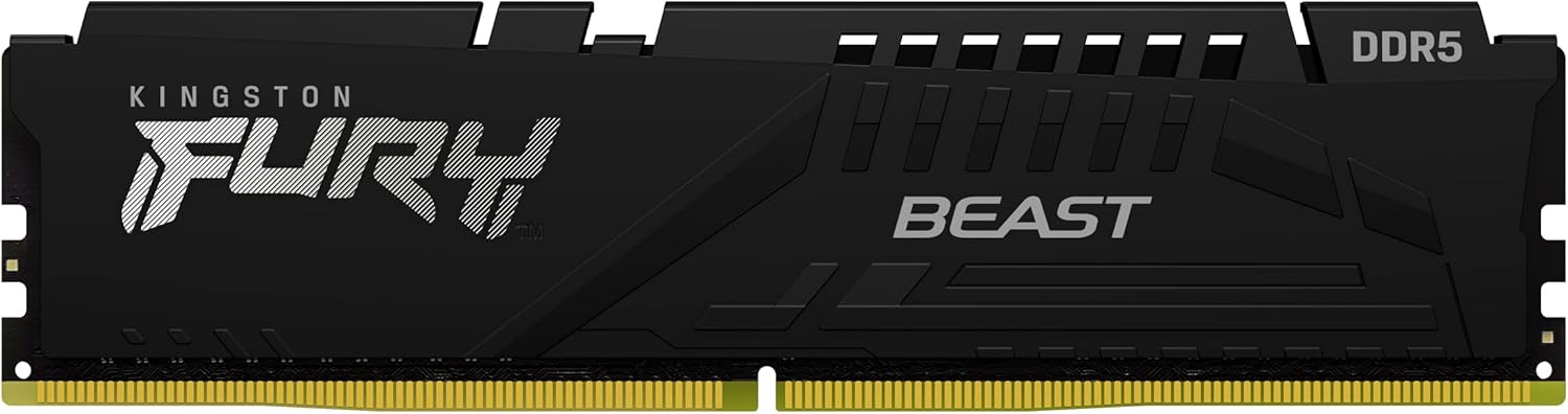 Módulo RAM Kingston FURY Beast DDR5, colores negro y dorado.