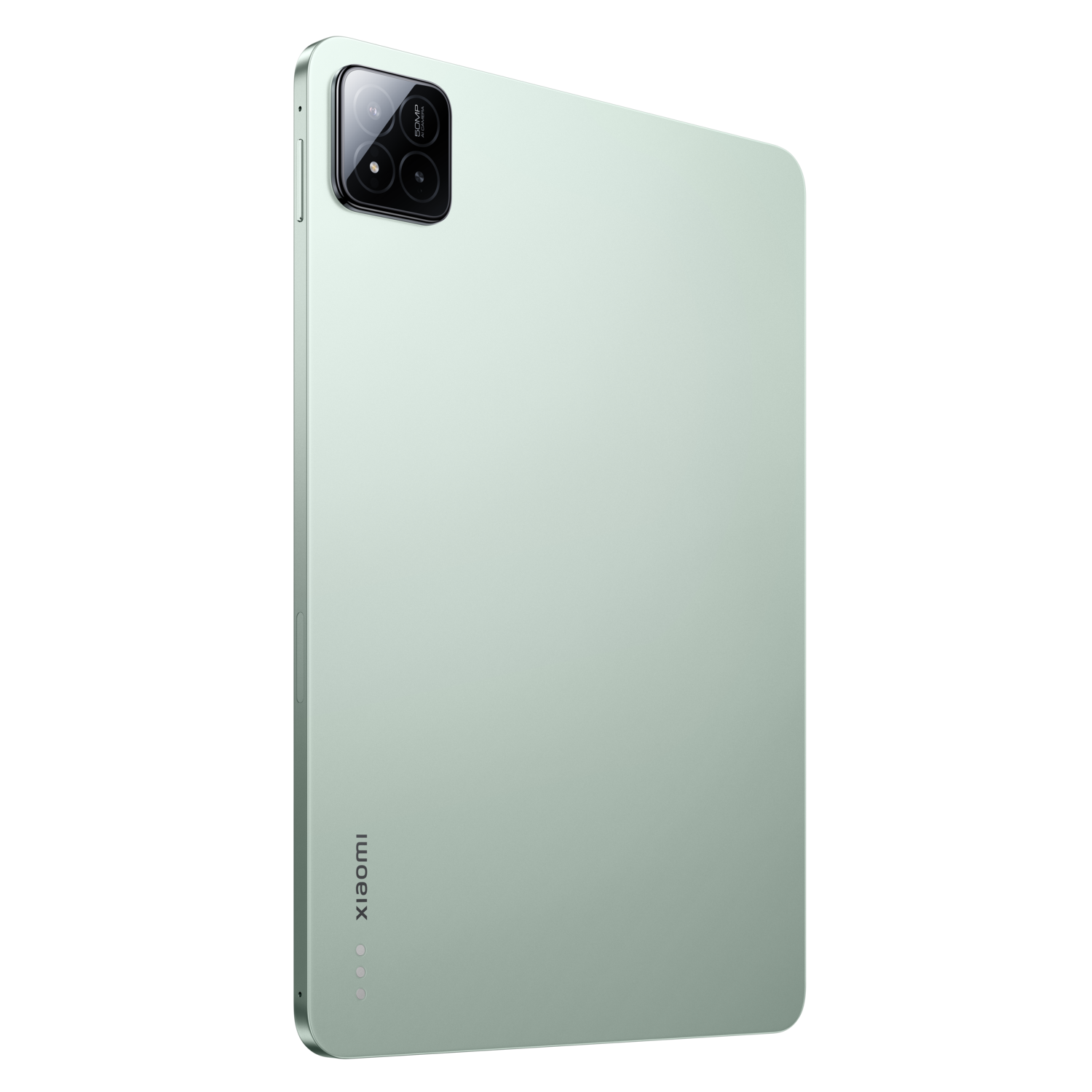 Groene tablet met een camerabult. De tablet staat op een donkere achtergrond.