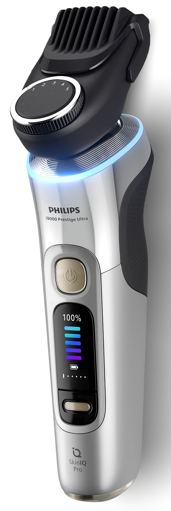 Biały telefon z dużym ekranem, pokazujący kolorowe, abstrakcyjne tło.