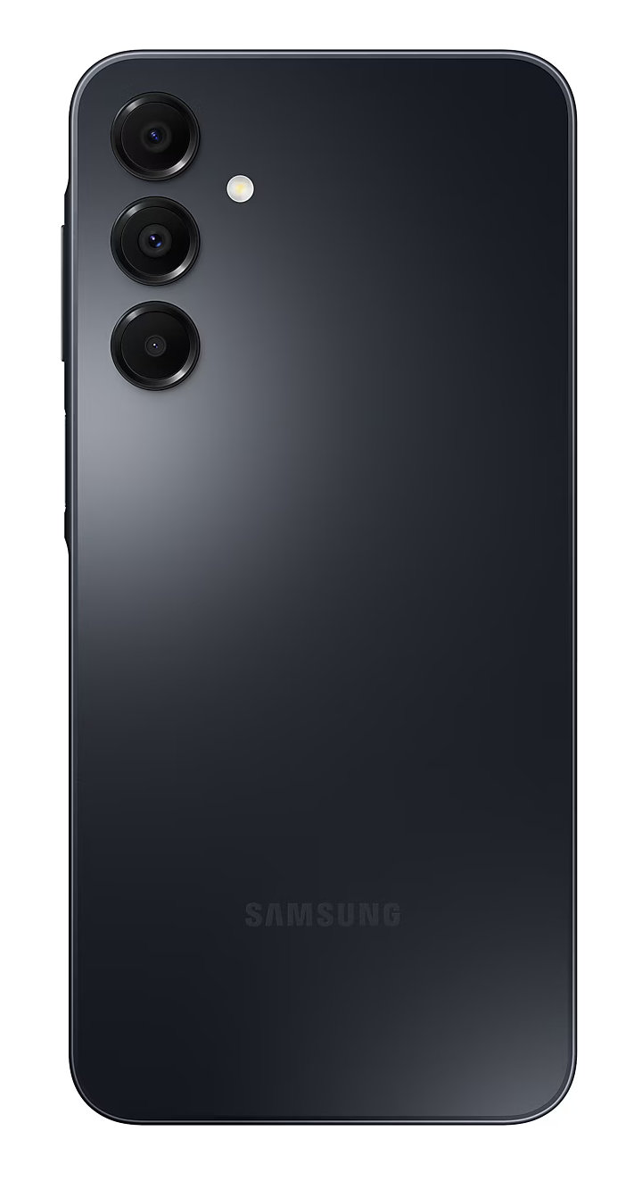 Czarny tył smartfona z kamerami i logo Samsung na białym tle.