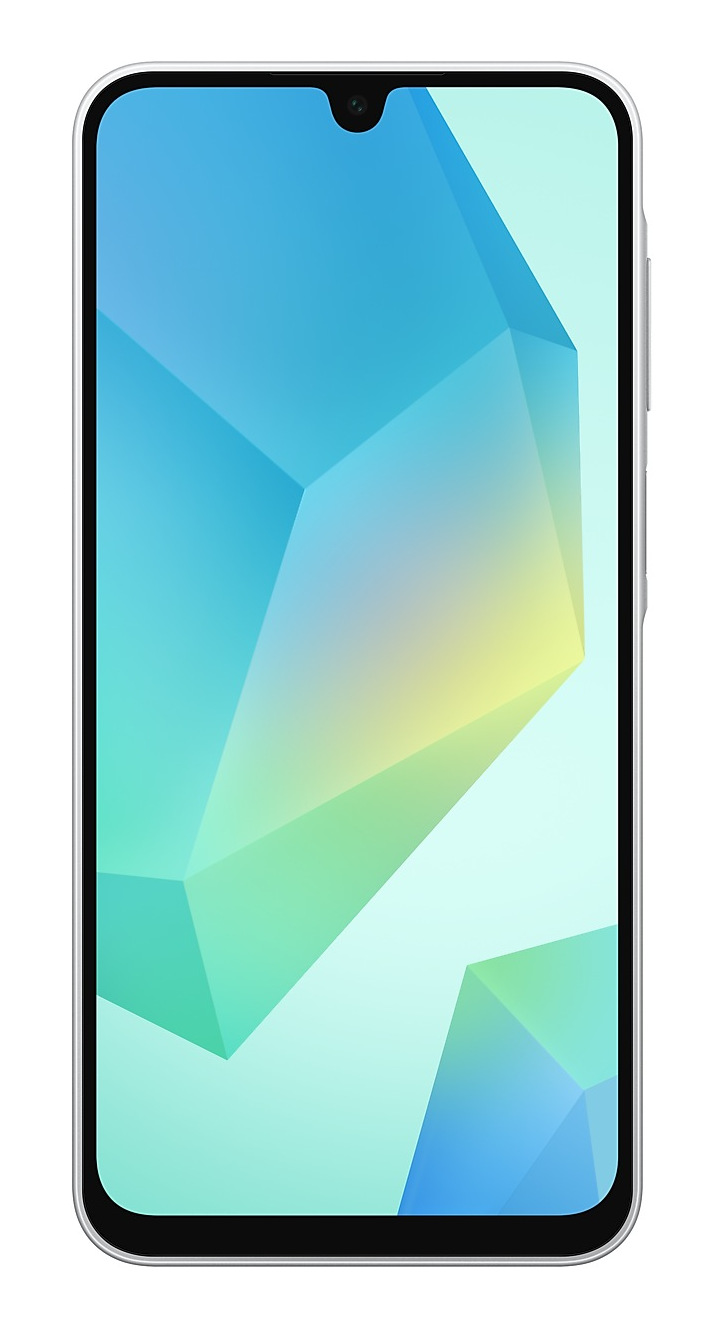 Smartfon z kolorowym, abstrakcyjnym geometrycznym wzorem na ekranie.