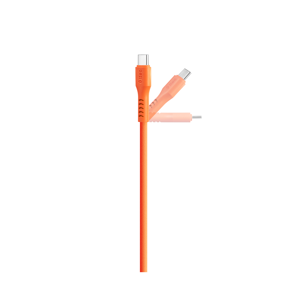 Turuncu USB-C kablosu.